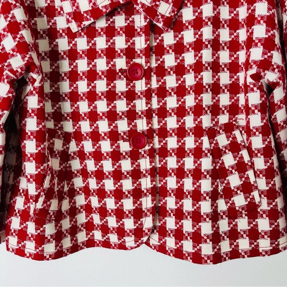 Rafaella red white wool houndstooth check crop button preppy blazer jacket large - Picture 3 of 8
